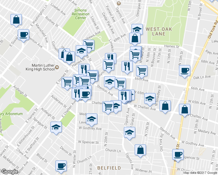 map of restaurants, bars, coffee shops, grocery stores, and more near 6518 Limekiln Pike in Philadelphia