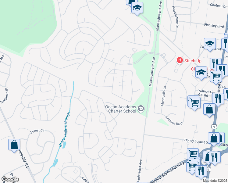 map of restaurants, bars, coffee shops, grocery stores, and more near 50 Foxwood Road in Lakewood