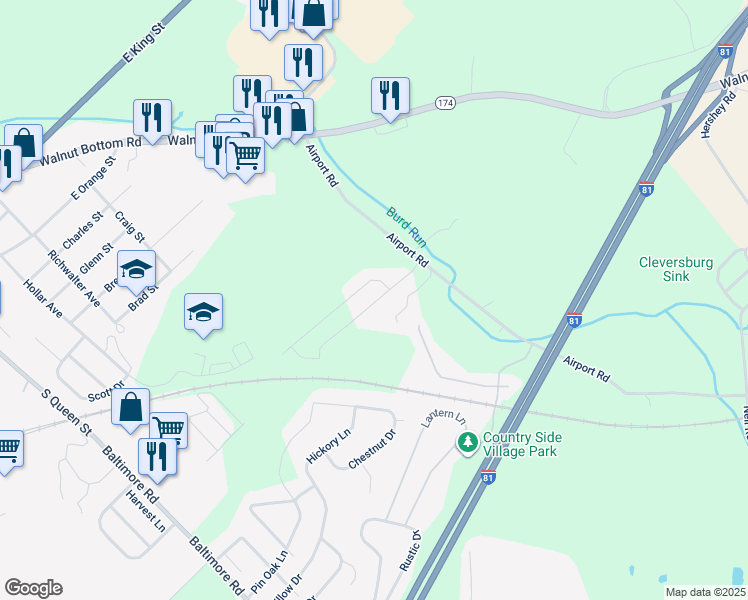 map of restaurants, bars, coffee shops, grocery stores, and more near 19 Burke Drive in Shippensburg