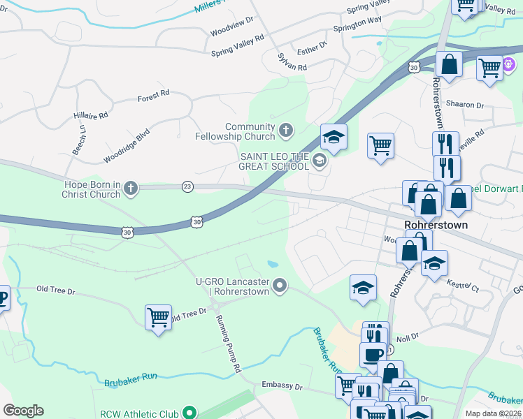 map of restaurants, bars, coffee shops, grocery stores, and more near 2452 Marietta Avenue in Lancaster