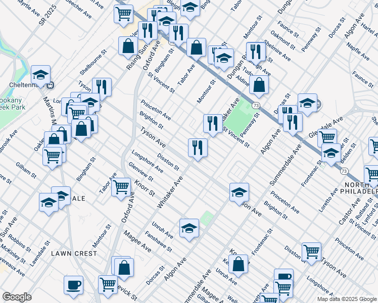 map of restaurants, bars, coffee shops, grocery stores, and more near 836 Brighton Street in Philadelphia