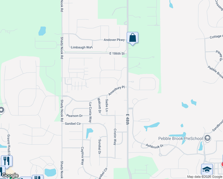 map of restaurants, bars, coffee shops, grocery stores, and more near 4660 Amesbury Place in Noblesville