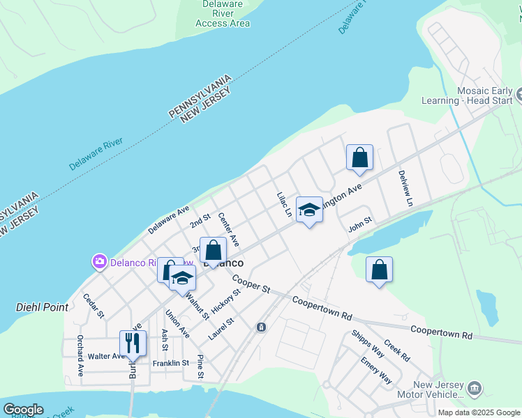 map of restaurants, bars, coffee shops, grocery stores, and more near 235 Maple Avenue in Delanco