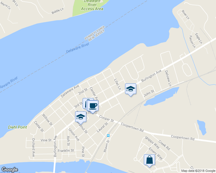 map of restaurants, bars, coffee shops, grocery stores, and more near 235 Maple Avenue in Delanco