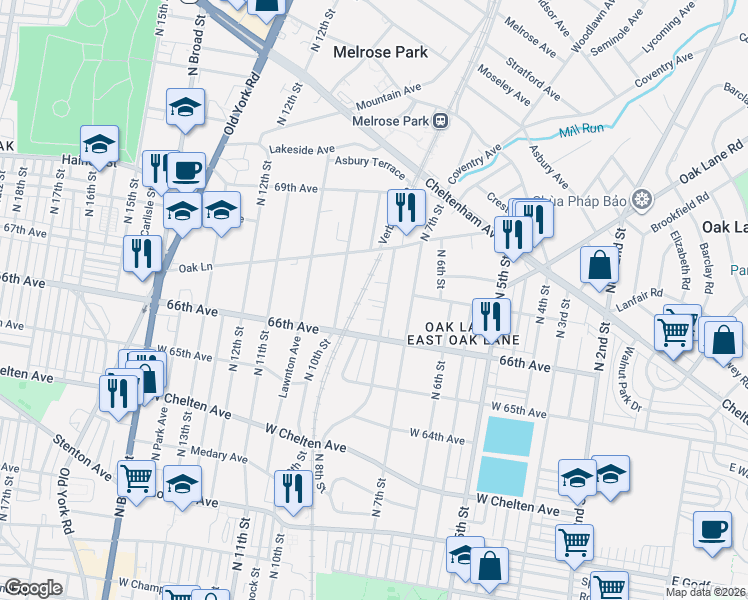 map of restaurants, bars, coffee shops, grocery stores, and more near 6628 North 8th Street in Philadelphia
