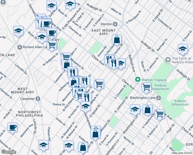 map of restaurants, bars, coffee shops, grocery stores, and more near 6657 Musgrave Street in Philadelphia