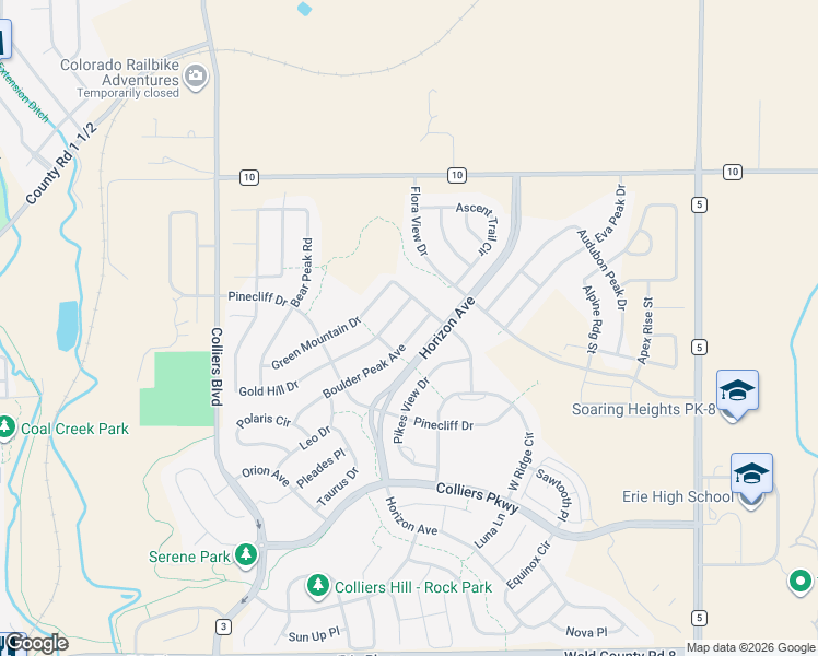 map of restaurants, bars, coffee shops, grocery stores, and more near 590 Pikes View Drive in Erie
