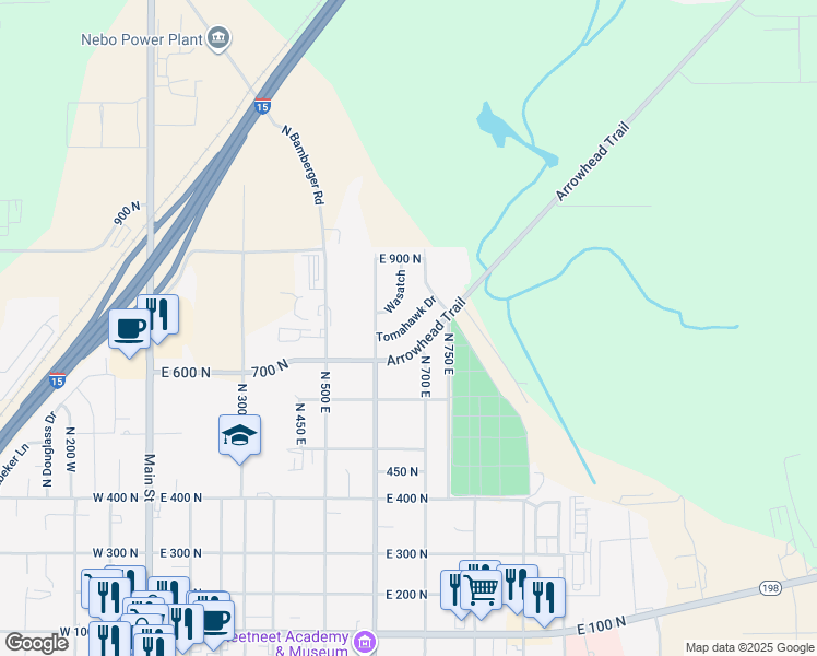 map of restaurants, bars, coffee shops, grocery stores, and more near 702 North 700 East in Payson