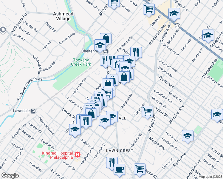 map of restaurants, bars, coffee shops, grocery stores, and more near 6700 Rising Sun Avenue in Philadelphia