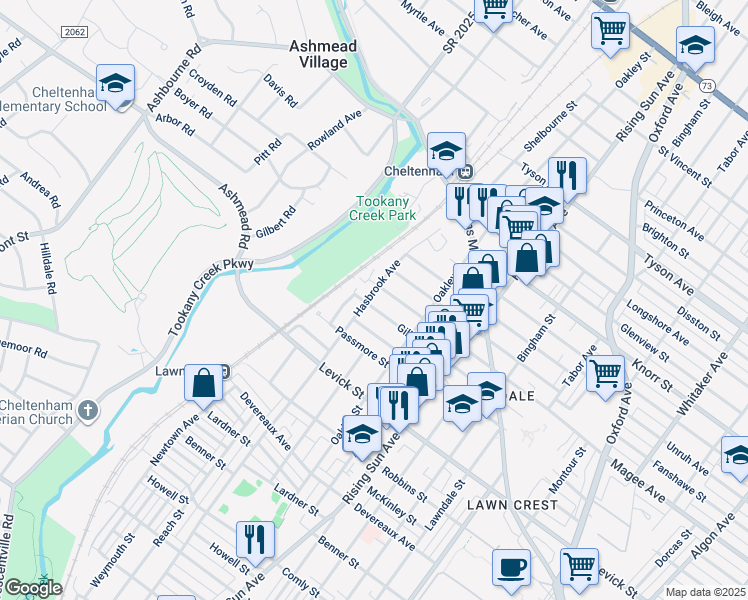 map of restaurants, bars, coffee shops, grocery stores, and more near 303 Gilham Street in Philadelphia