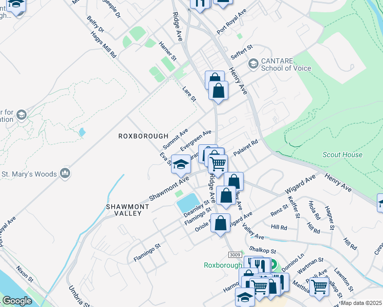 map of restaurants, bars, coffee shops, grocery stores, and more near 7830 Granville Road in Philadelphia