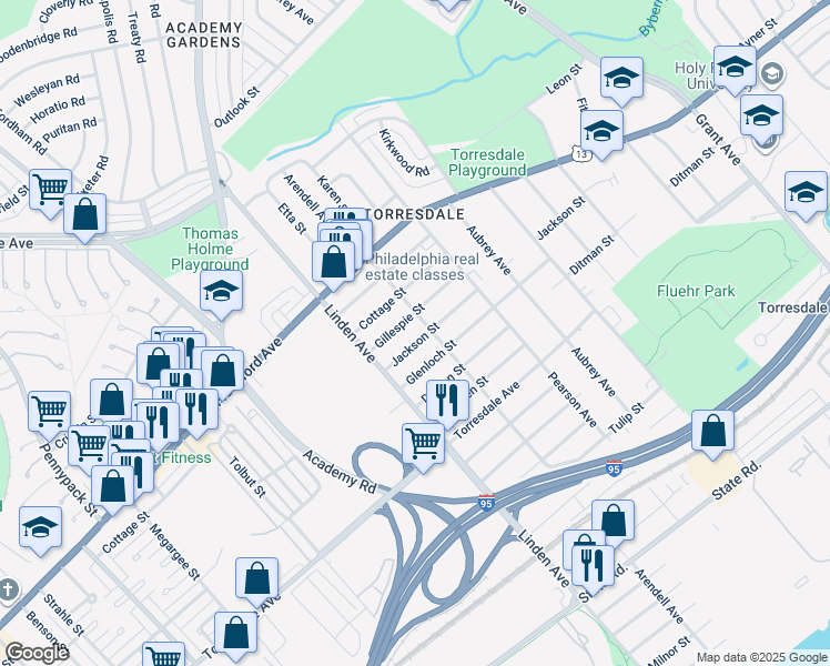 map of restaurants, bars, coffee shops, grocery stores, and more near 9238 Jackson Street in Philadelphia