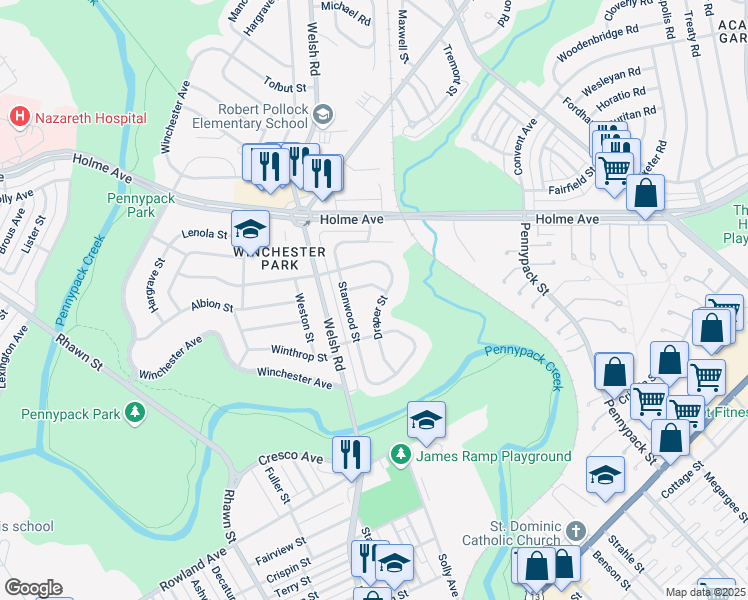map of restaurants, bars, coffee shops, grocery stores, and more near 3116 Draper Street in Philadelphia