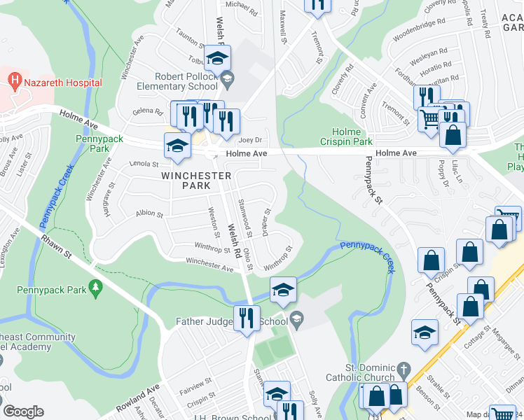 map of restaurants, bars, coffee shops, grocery stores, and more near 3116 Draper Street in Philadelphia