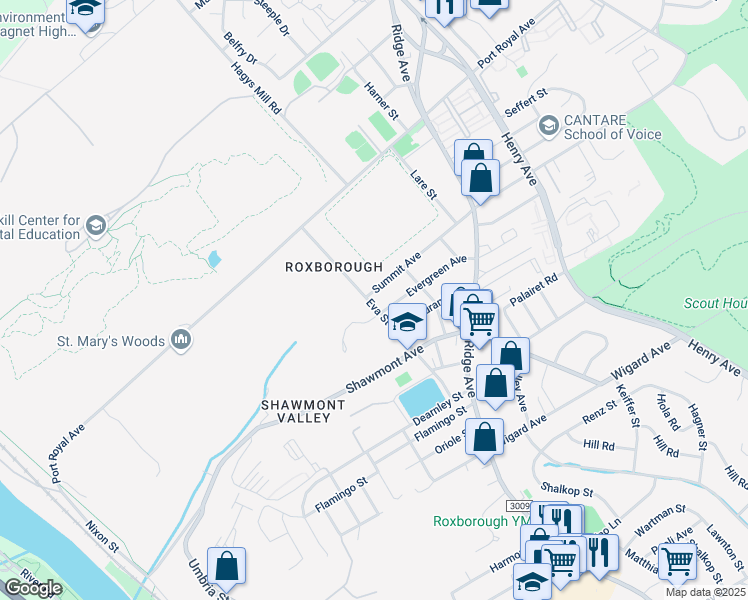 map of restaurants, bars, coffee shops, grocery stores, and more near 7824 Eva Street in Philadelphia