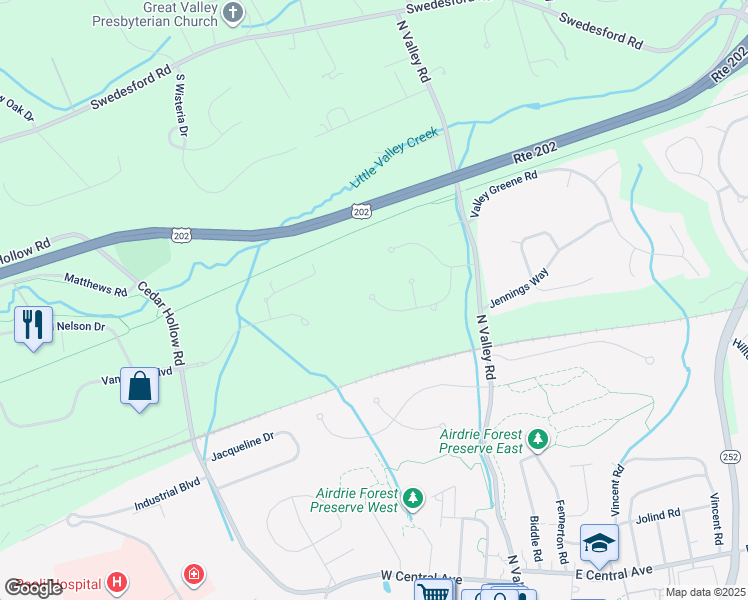 map of restaurants, bars, coffee shops, grocery stores, and more near 1965 Black Rock Lane in Paoli