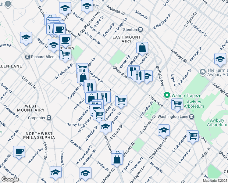 map of restaurants, bars, coffee shops, grocery stores, and more near 6673 Musgrave Street in Philadelphia
