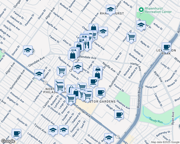 map of restaurants, bars, coffee shops, grocery stores, and more near 2107 Oakmont Street in Philadelphia
