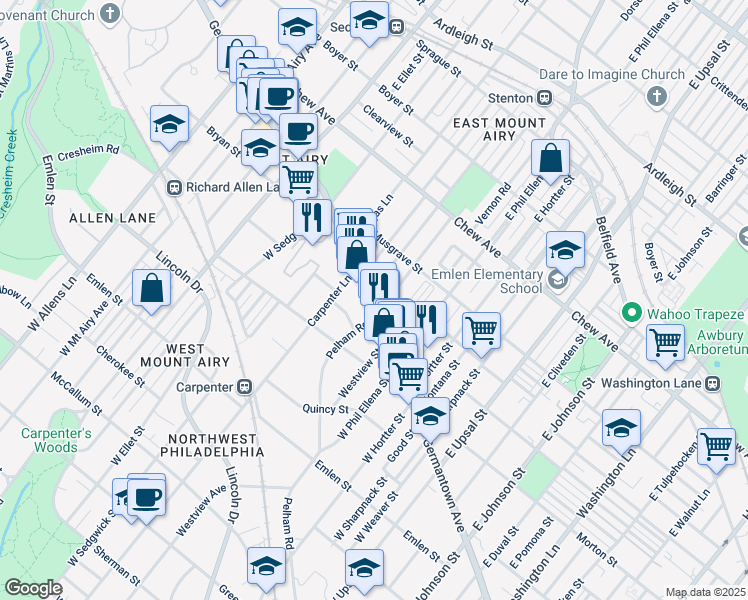map of restaurants, bars, coffee shops, grocery stores, and more near in Philadelphia