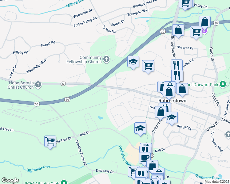 map of restaurants, bars, coffee shops, grocery stores, and more near 2435 Marietta Avenue in Lancaster