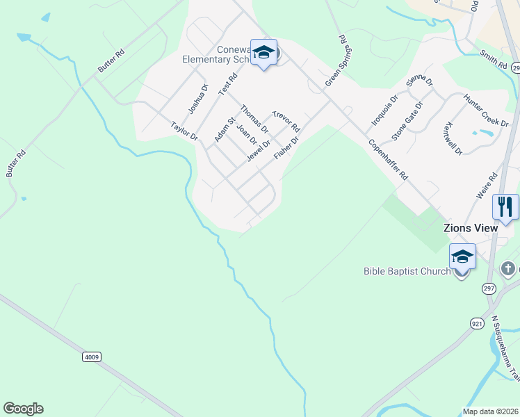 map of restaurants, bars, coffee shops, grocery stores, and more near 965 Rachel Drive in York