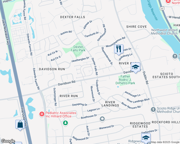 map of restaurants, bars, coffee shops, grocery stores, and more near 4951 Kristie Falls in Columbus