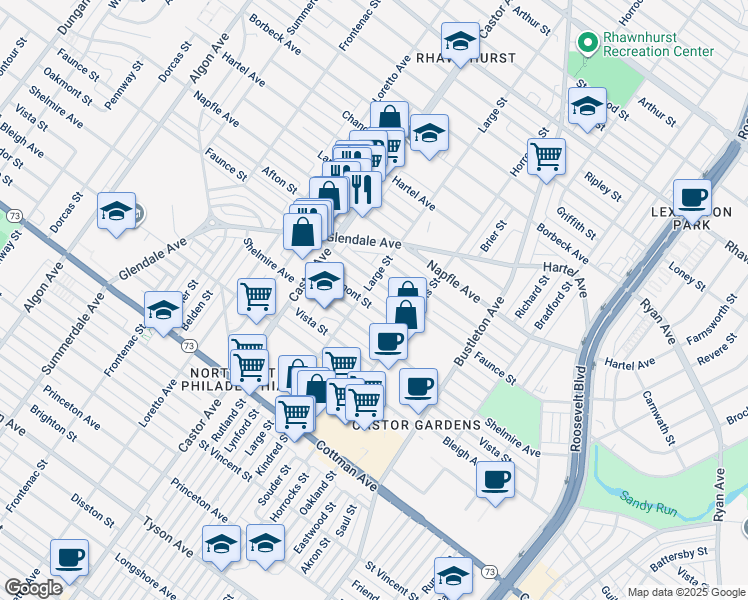 map of restaurants, bars, coffee shops, grocery stores, and more near 2107 Oakmont Street in Philadelphia