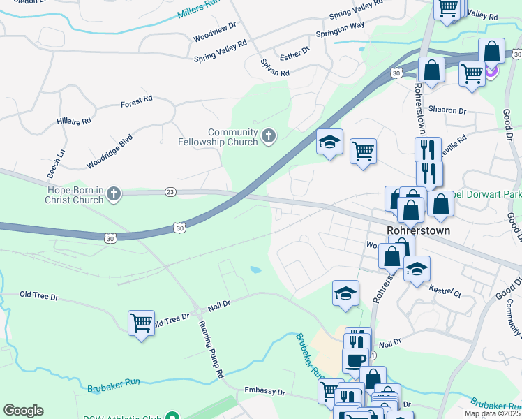 map of restaurants, bars, coffee shops, grocery stores, and more near 2450 Artesian Way in Lancaster