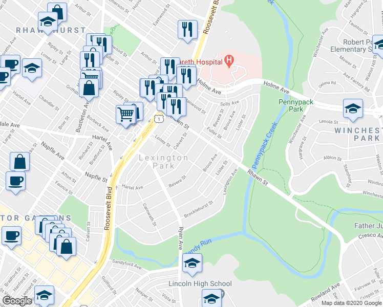 map of restaurants, bars, coffee shops, grocery stores, and more near 7909 Farnsworth Street in Philadelphia