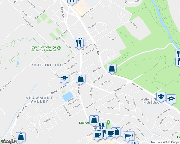 map of restaurants, bars, coffee shops, grocery stores, and more near 608 Palairet Road in Philadelphia