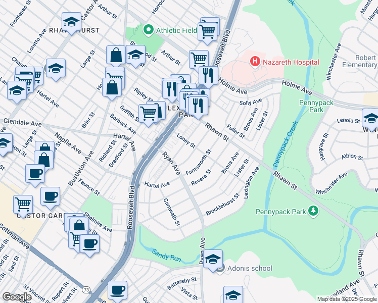 map of restaurants, bars, coffee shops, grocery stores, and more near 7814 Calvert Street in Philadelphia