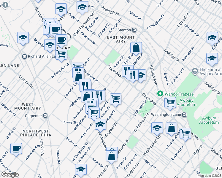 map of restaurants, bars, coffee shops, grocery stores, and more near 6669 Musgrave Street in Philadelphia