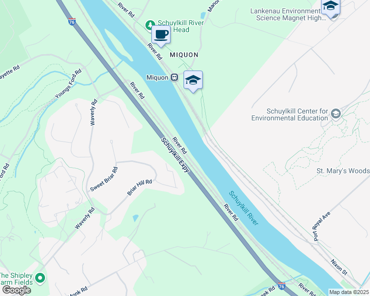 map of restaurants, bars, coffee shops, grocery stores, and more near 214 River Road in Gladwyne