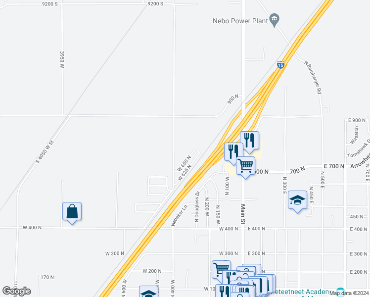 map of restaurants, bars, coffee shops, grocery stores, and more near 9698 South 3550 West in Payson
