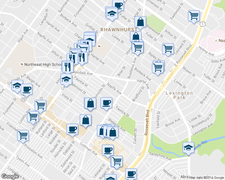 map of restaurants, bars, coffee shops, grocery stores, and more near 2226 Lansing Street in Philadelphia