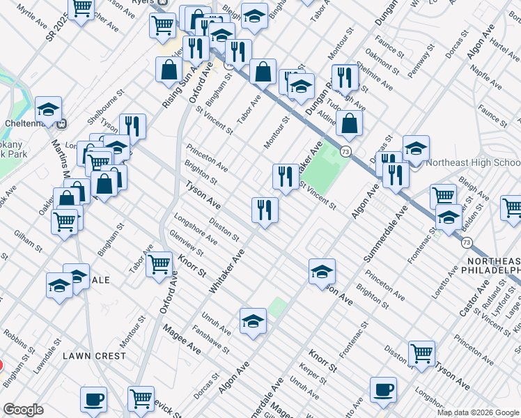 map of restaurants, bars, coffee shops, grocery stores, and more near 824 Princeton Avenue in Philadelphia