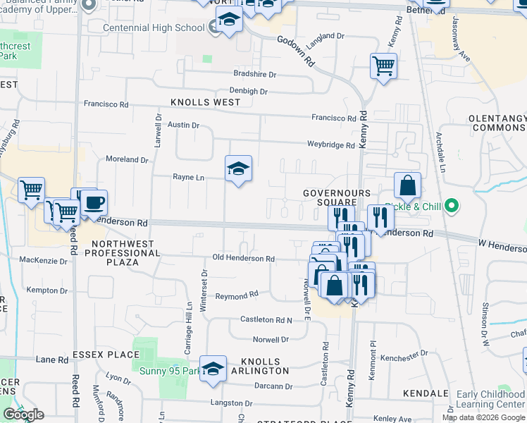 map of restaurants, bars, coffee shops, grocery stores, and more near 1356 Bunker Hill Boulevard in Columbus