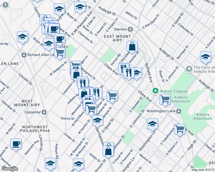 map of restaurants, bars, coffee shops, grocery stores, and more near 6669 Musgrave Street in Philadelphia