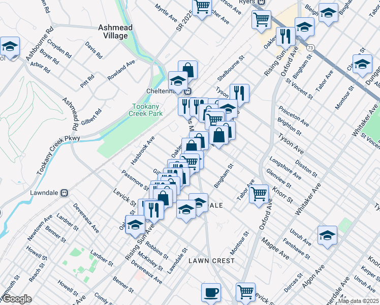 map of restaurants, bars, coffee shops, grocery stores, and more near 419 Unruh Ave in Philadelphia