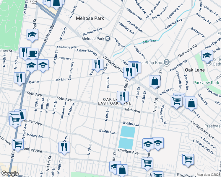 map of restaurants, bars, coffee shops, grocery stores, and more near 6703 North 6th Street in Philadelphia