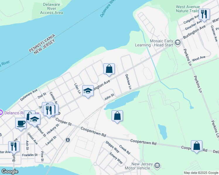 map of restaurants, bars, coffee shops, grocery stores, and more near 8 Edwards Avenue in Delanco