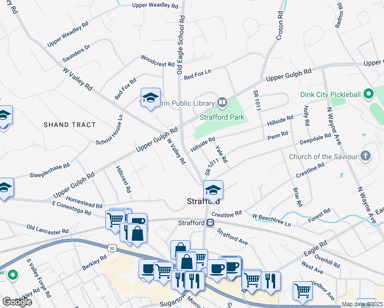 map of restaurants, bars, coffee shops, grocery stores, and more near 5 Hillside Road in Wayne