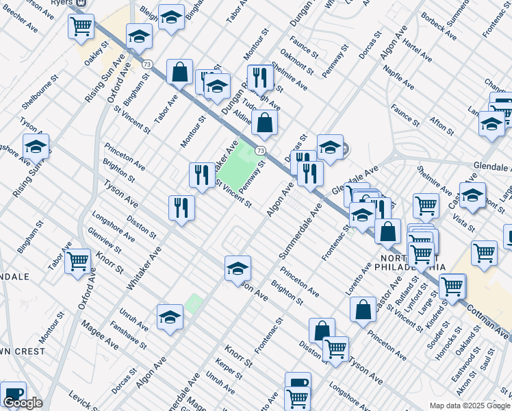 map of restaurants, bars, coffee shops, grocery stores, and more near 1023 Saint Vincent Street in Philadelphia