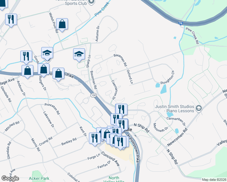 map of restaurants, bars, coffee shops, grocery stores, and more near 141 Caernarvon Court in Exton