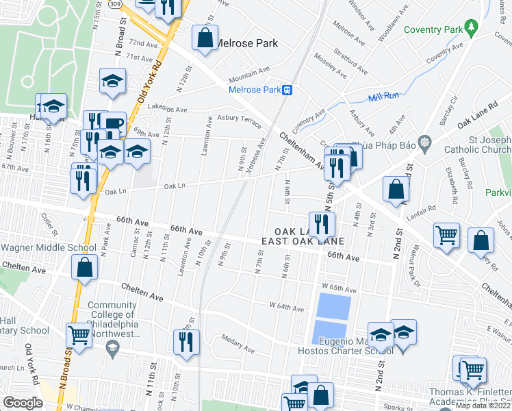 map of restaurants, bars, coffee shops, grocery stores, and more near 6712 North 7th Street in Philadelphia