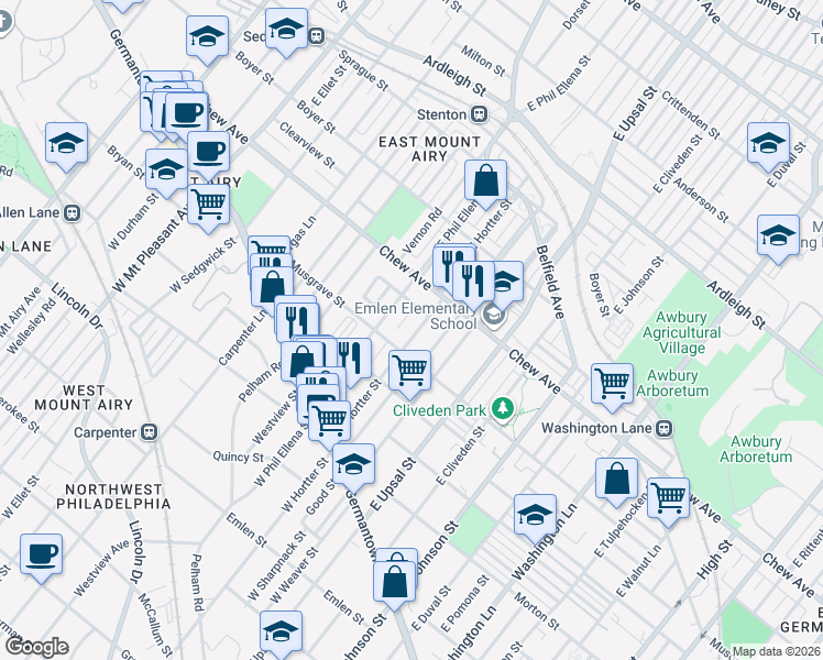 map of restaurants, bars, coffee shops, grocery stores, and more near 246 East Springer Street in Philadelphia