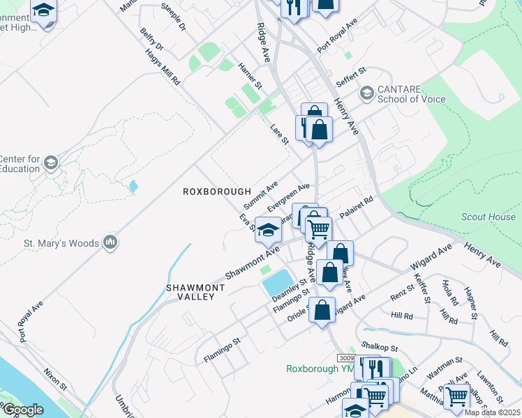 map of restaurants, bars, coffee shops, grocery stores, and more near 452 Evergreen Avenue in Philadelphia