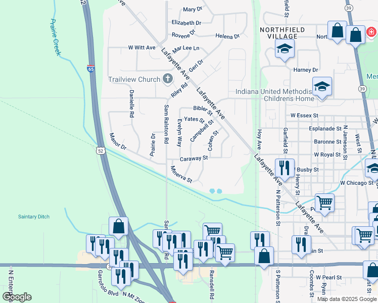 map of restaurants, bars, coffee shops, grocery stores, and more near 820 Campbell Street in Lebanon