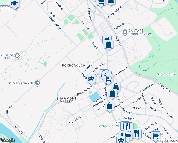 map of restaurants, bars, coffee shops, grocery stores, and more near 452 Evergreen Avenue in Philadelphia