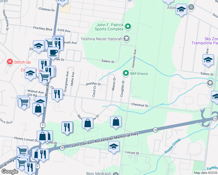 map of restaurants, bars, coffee shops, grocery stores, and more near 1171 Manor Drive in Lakewood